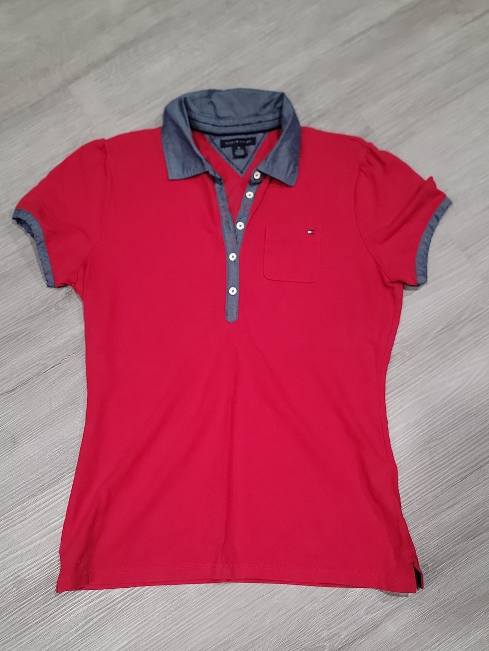 Tommy Hilfiger Red Polo with Chambray Trim